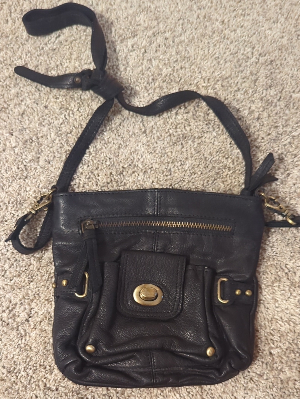 Jones Bootmaker Black Leather Crossbody Bag with Front Pocket